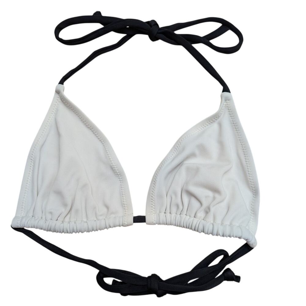 Solid & Striped Triangle Adjustable Halter Tie Bikini Top White Black Sze M Swim
